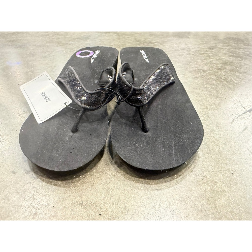 Speedo Womens Black Sequin Platform Flip Flops Wedge Sandals Size 8 NEW